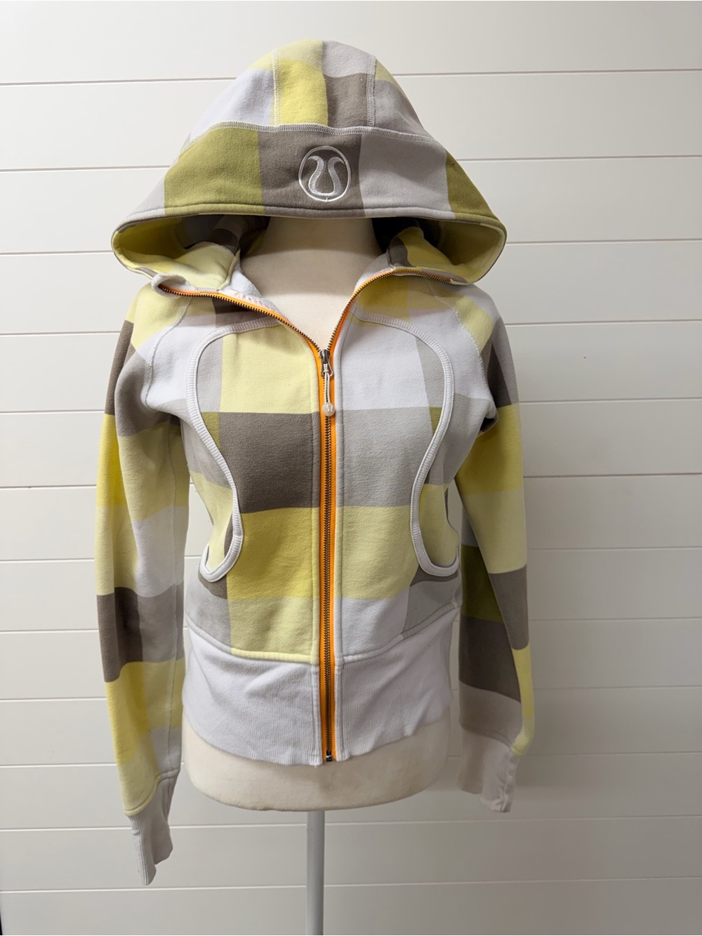 lululemon athletica Yellow Gray White Plaid Hooded Jacket